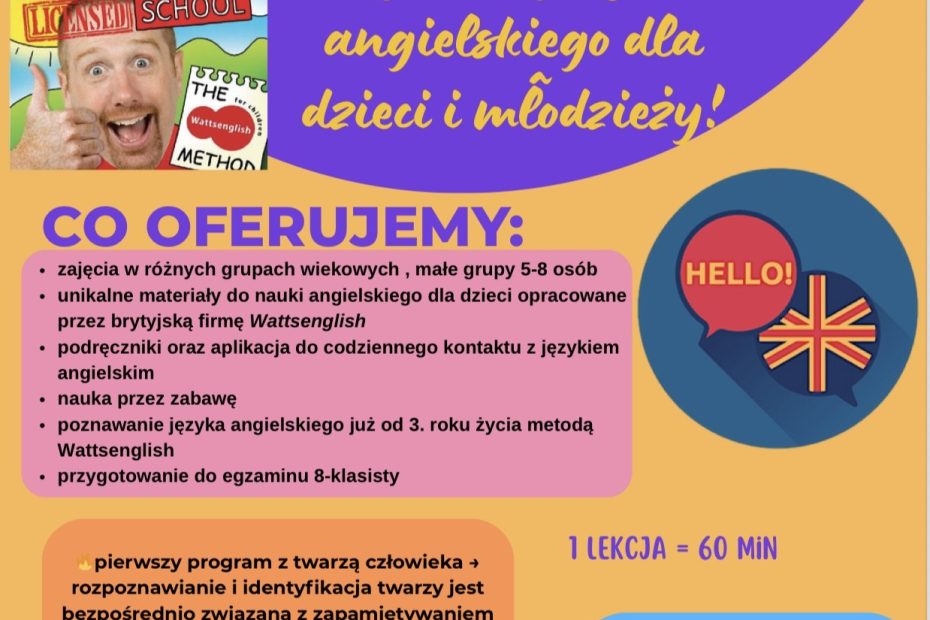 plakat informujący zajęcia z języka angielskiego na rok 2025 na 2026