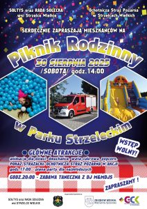plakat zapraszający na Piknik Rodzinny do Strzelec Wielkich