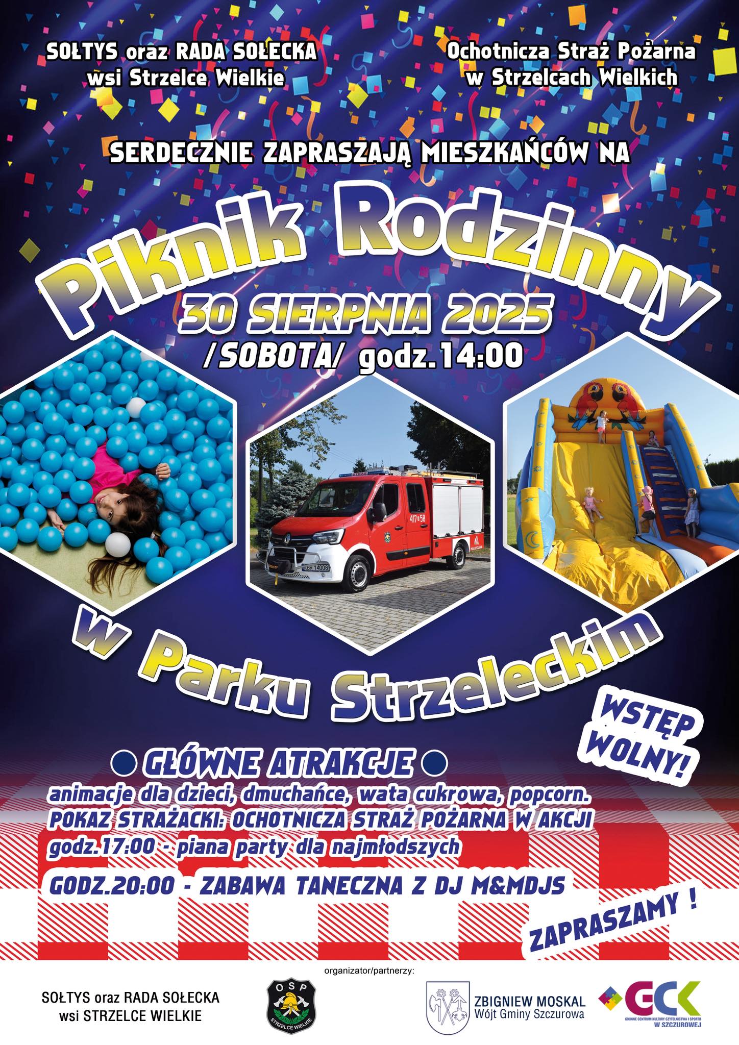 plakat zapraszający na Piknik Rodzinny do Strzelec Wielkich