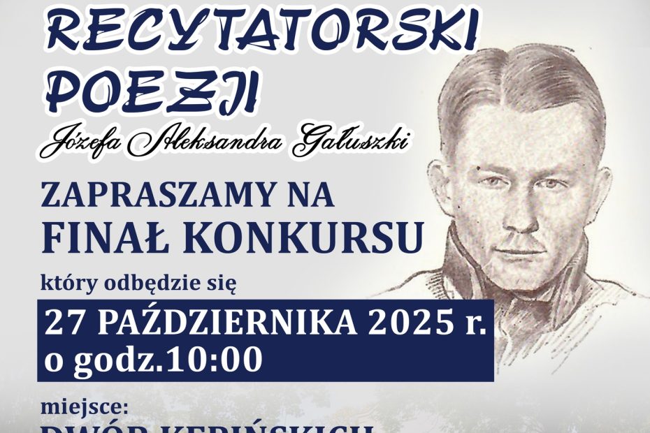 plakat promujący wydarzenie Gminny Konkurs poezji Józefa Aleksandra Gałuszki 2025