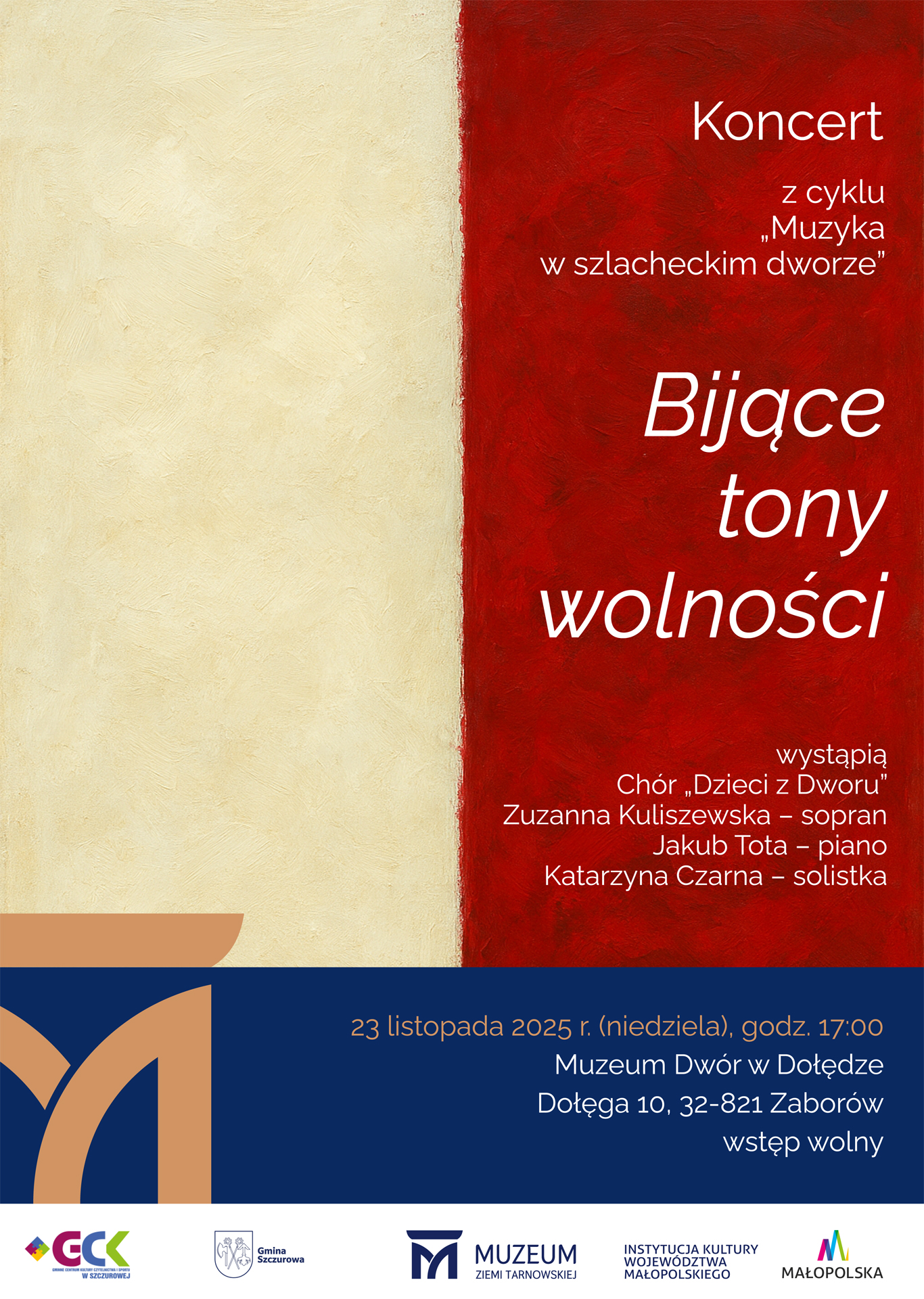 Plakat promujący wydarzenie Koncert Muzeum Dwór w Dołędze 23 listopada 2025