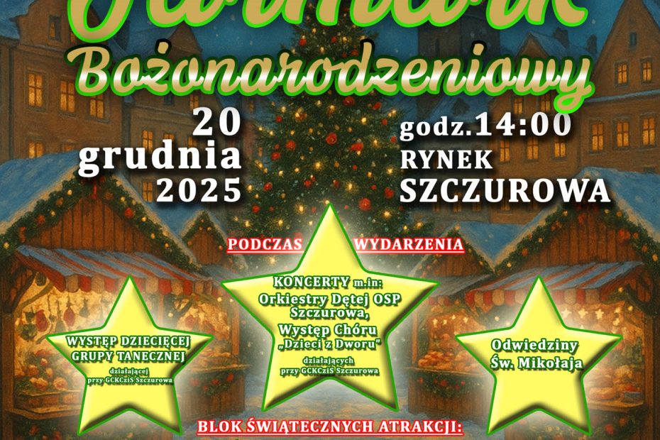 plakat przedstawia zaproszenie na jarmark bożonarodzeniowy