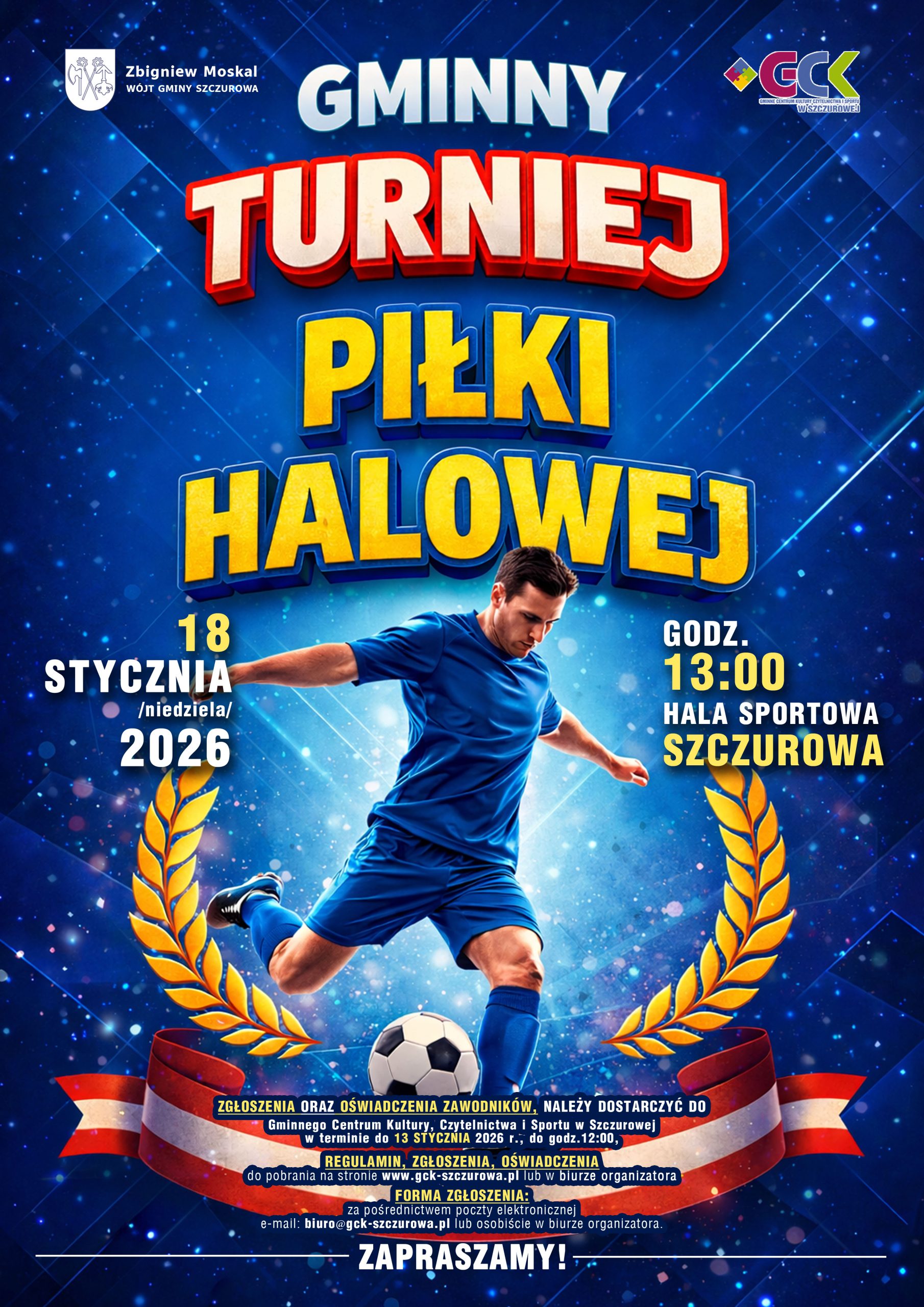 plakat zapowiadający wydarzenie Gminny Turniej Piłki Halowej 2026