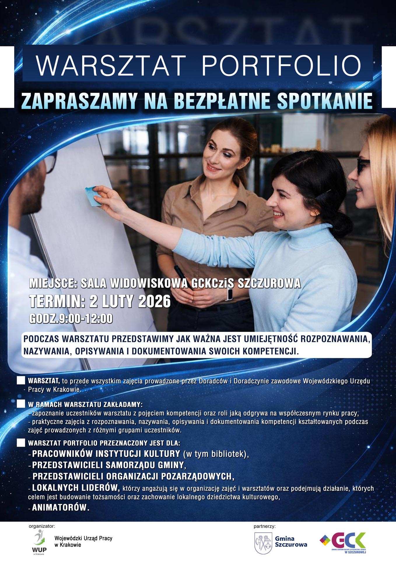 Plakat zaproszenie na Warsztat Portfolio