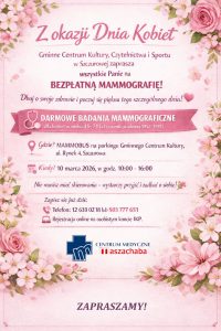 Plakat informujący wydarzenie - bezpłatne mammgrafia