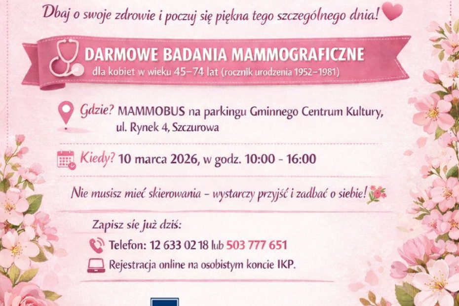 Plakat informujący wydarzenie - bezpłatne mammgrafia