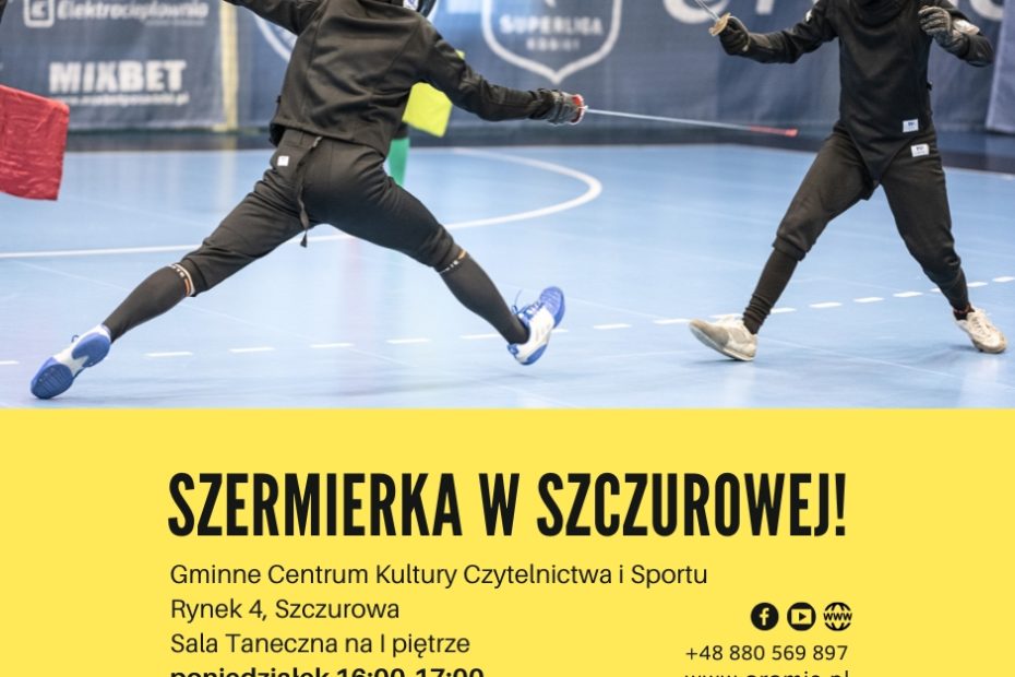 Obraz przedstawia zaproszenie na zajęcia z szermierki