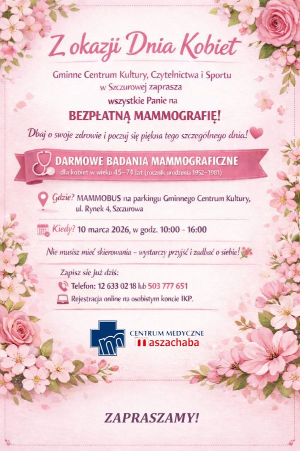 Plakat informujący wydarzenie - bezpłatne mammgrafia