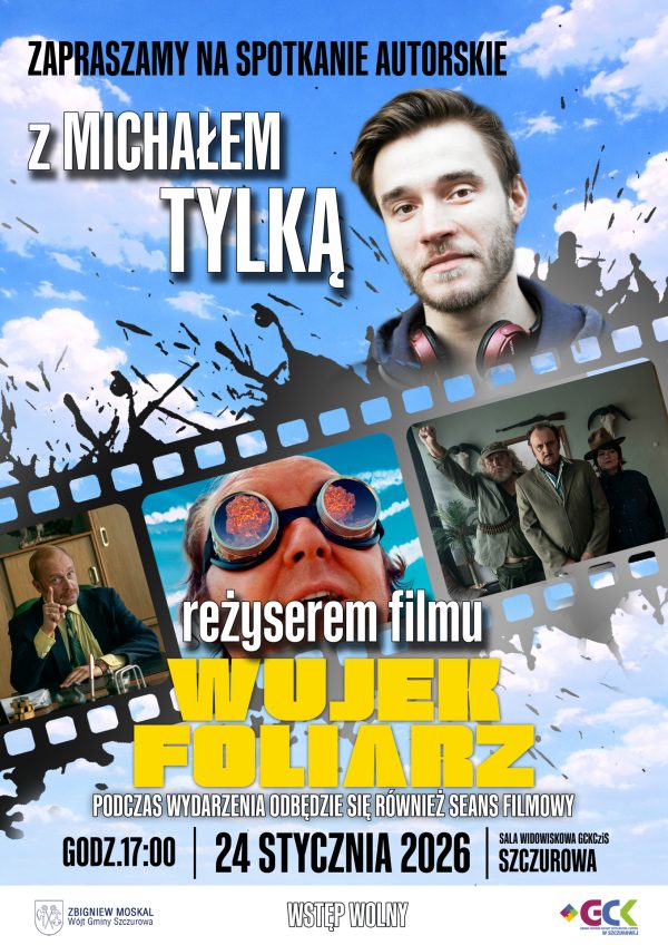 plakat informujący wydarzenie spotkanie autorskie z Michałem Tylką