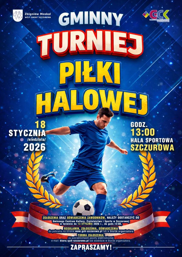 plakat zapowiadający wydarzenie Gminny Turniej Piłki Halowej 2026